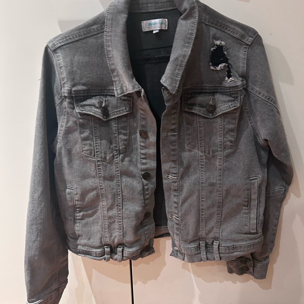 Grace & Lace Distressed Grey Vintage Denim Jacket